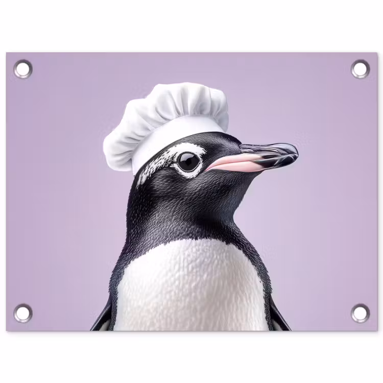 Tuinposter - Pinguïn - Koksmuts - Lief - Paars — 1