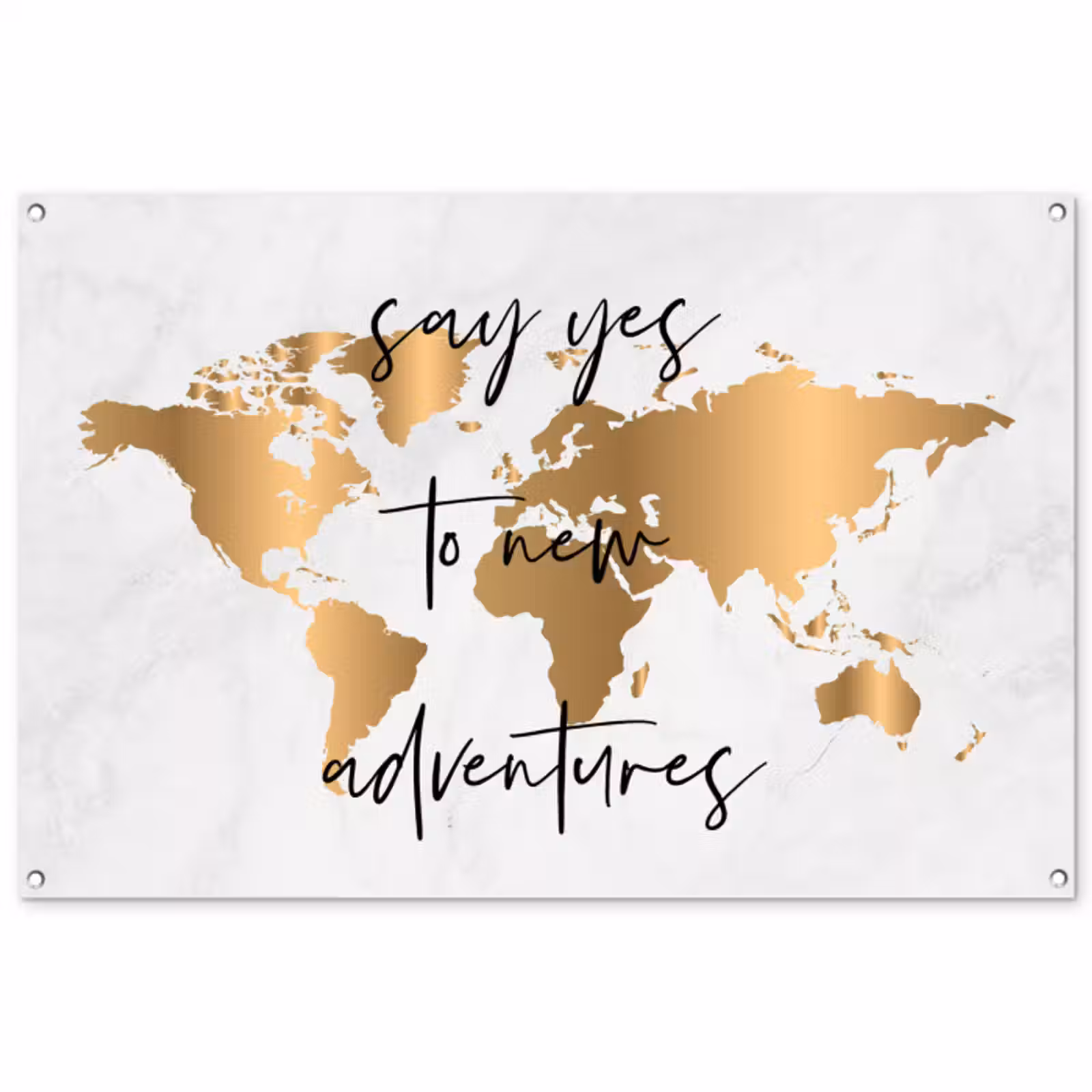 Tuinposter - Quote - Goud - Glanzend - Wereldkaart — 1