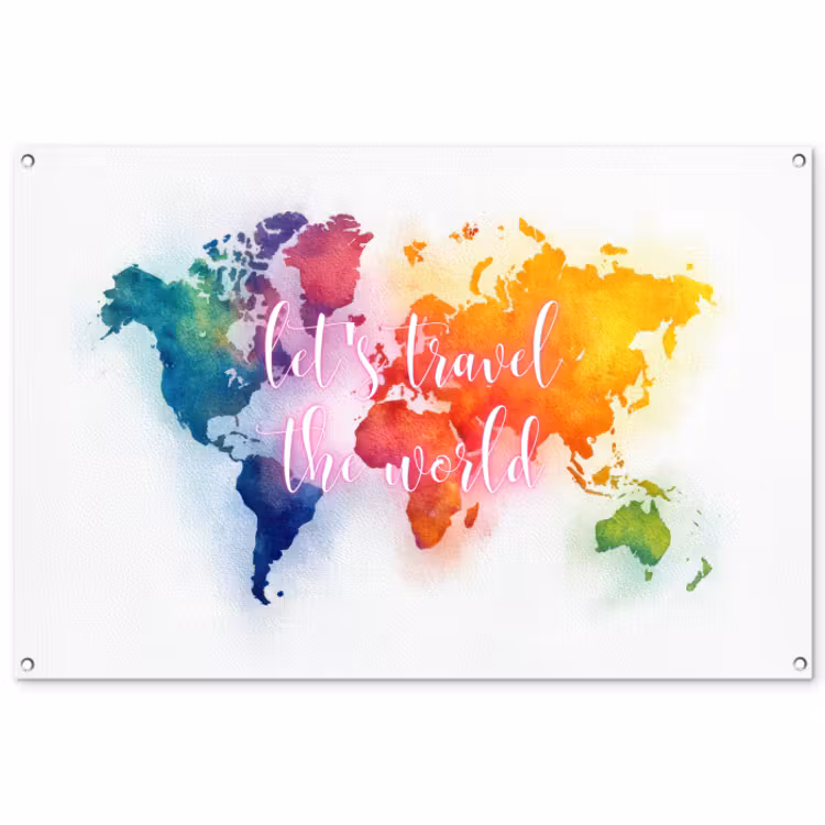 Tuinposter - Travel - Quote - Regenboog - Wereldkaart — 1