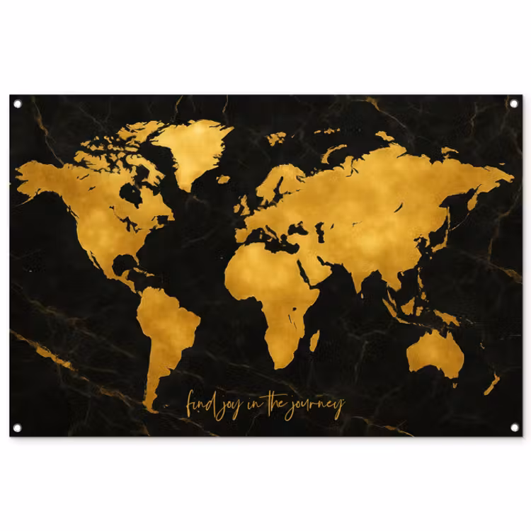 Tuinposter - Wereldkaart - Goud - Marmer — 1