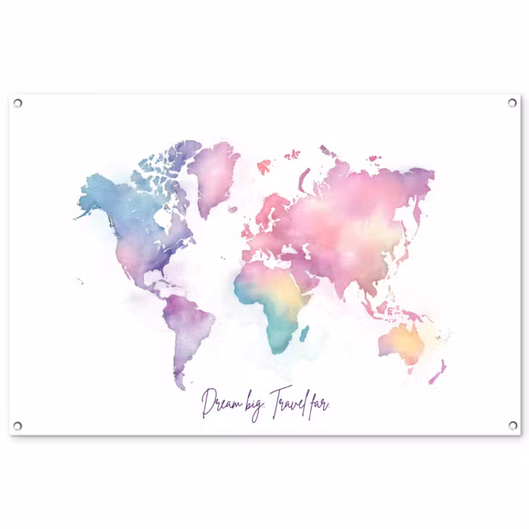 Tuinposter - Pastel - Wereldkaart - Quote - Dream — 1