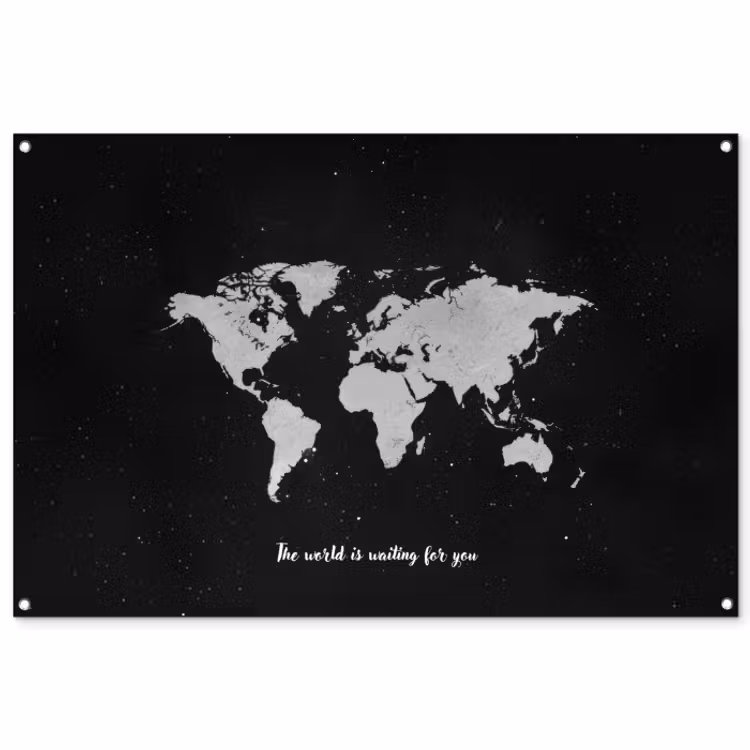Tuinposter - Quote - Wereldkaart - Zwart — 1