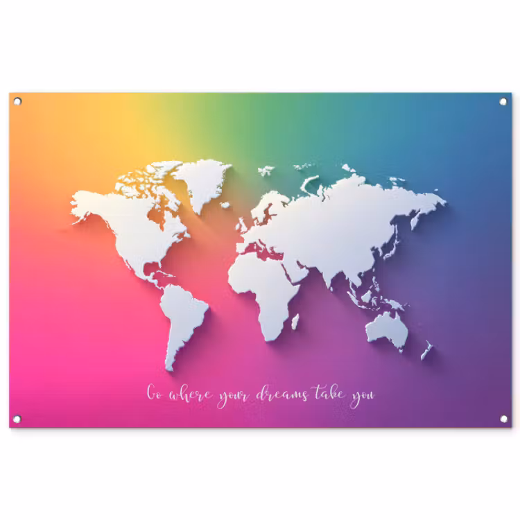 Tuinposter - Regenboog - Quote - Wereldkaart - Dream — 1
