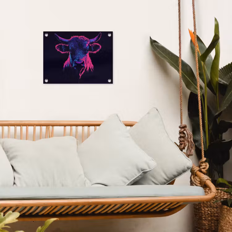 Tuinposter - Stier - Neon - Zwart - Kleur — 4