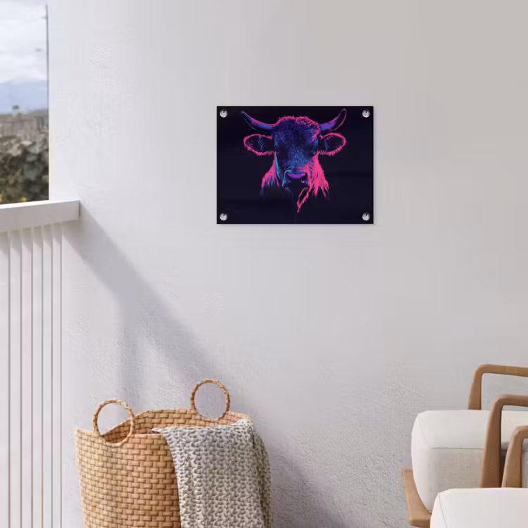 Tuinposter - Stier - Neon - Zwart - Kleur — 5