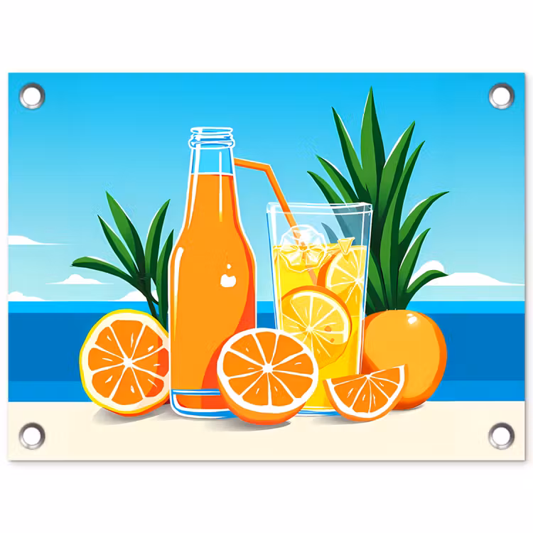 Tuinposter - Sinaasappels - Ijsblokjes -  Zee - Illustratie — 1