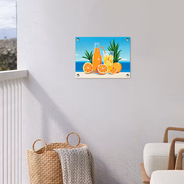 Tuinposter - Sinaasappels - Ijsblokjes -  Zee - Illustratie — 5