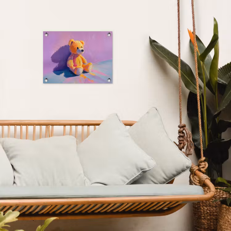 Tuinposter - Teddybeer - Schaduw - Penseelstreken - Paars — 4