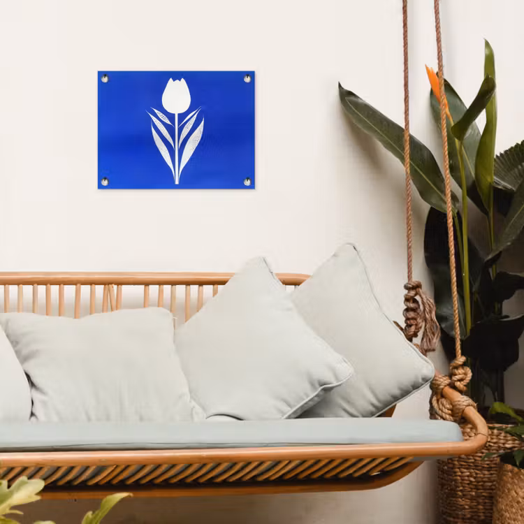 Tuinposter - Tulp - Minimalistisch - Bladeren - Wit — 4