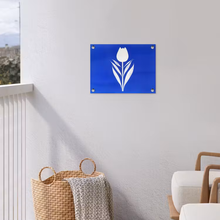 Tuinposter - Tulp - Minimalistisch - Bladeren - Wit — 5