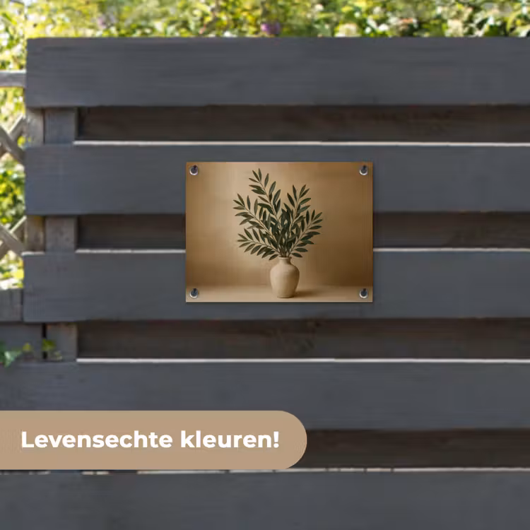 Tuinposter - Vaas - Olijftakken - Bladeren - Beige — 6
