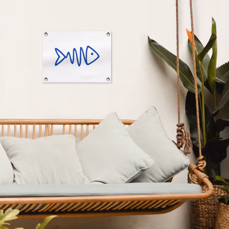 Tuinposter - Vis - Minimalistisch - Blauw - Lijn — 4