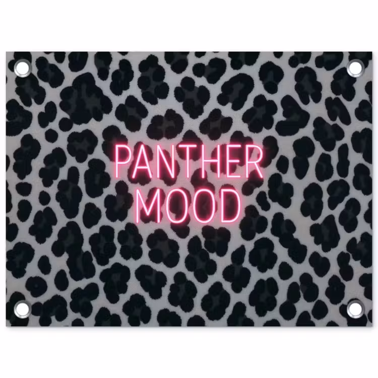 Tuinposter - Panterprint - Zwart - Neonletters - Roze — 1