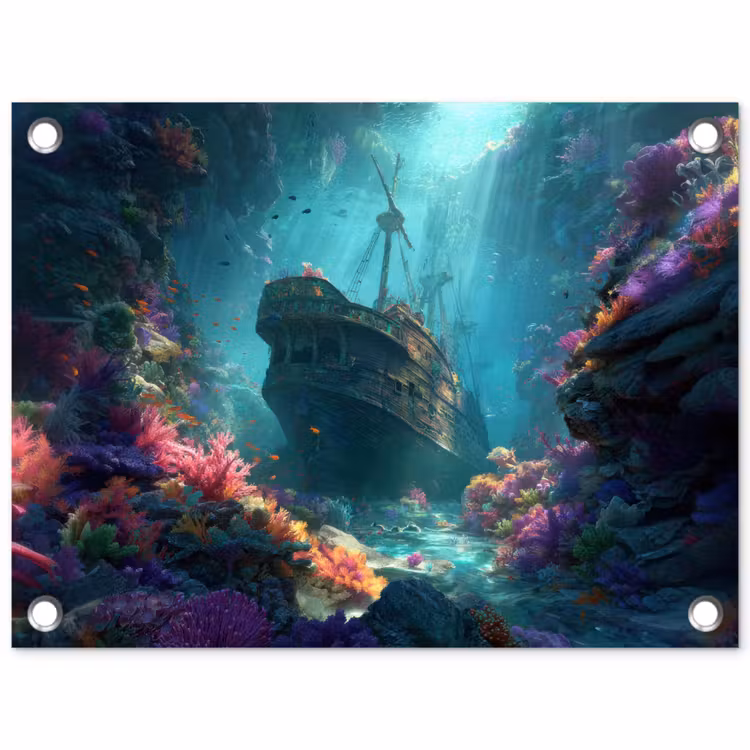 Tuinposter - Schip - Hout - Koraalriffen - Zonlicht — 1