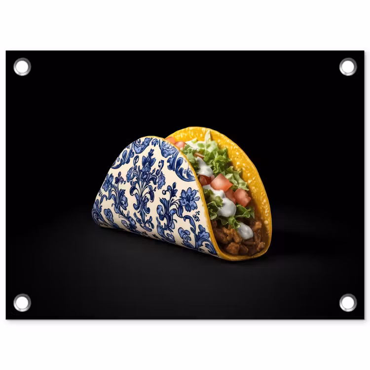 Tuinposter - Taco - Vlees - Salade - Delftsblauw - Motief — 1