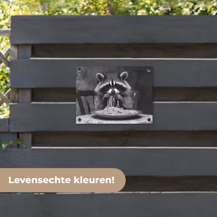 Tuinposter - Wasbeer - Cute - Pasta - Tafelkleed - Zwart - Wit — 6
