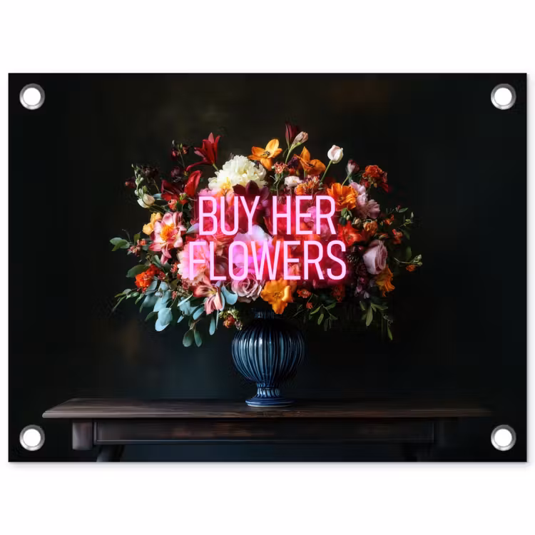 Tuinposter - Quote - Bloemen - Vaas - Neon — 1