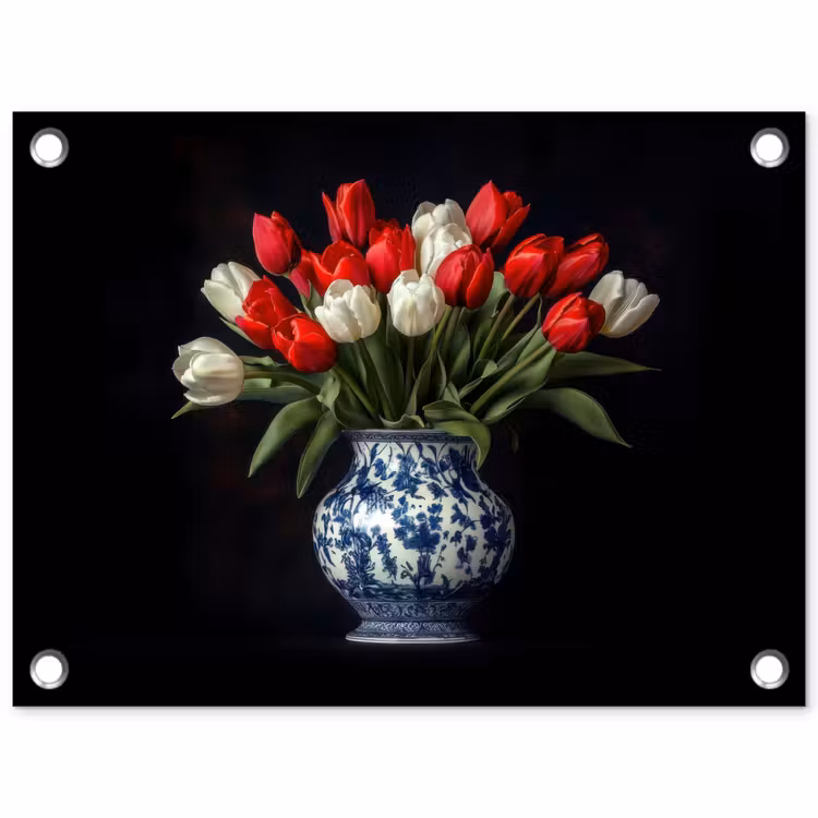 Tuinposter - Rode - Bloemen - Tulpen - Vaas — 1