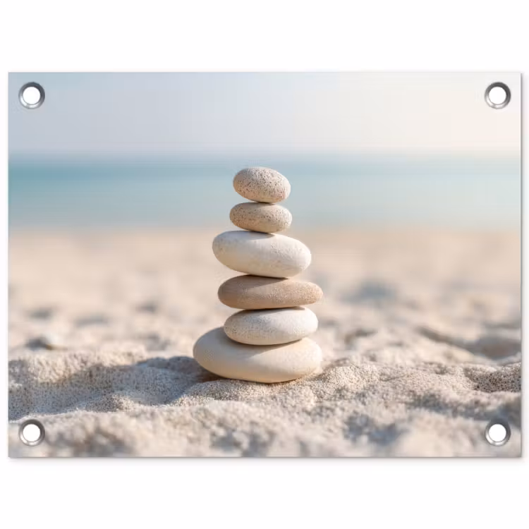 Tuinposter - Stenen - Stapel - Zand - Zee — 1