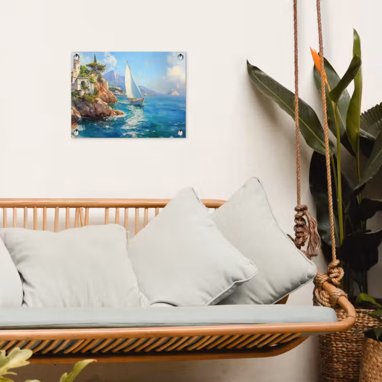 Tuinposter - Zeilboot - Rotsen - Kust - Huizen — 4