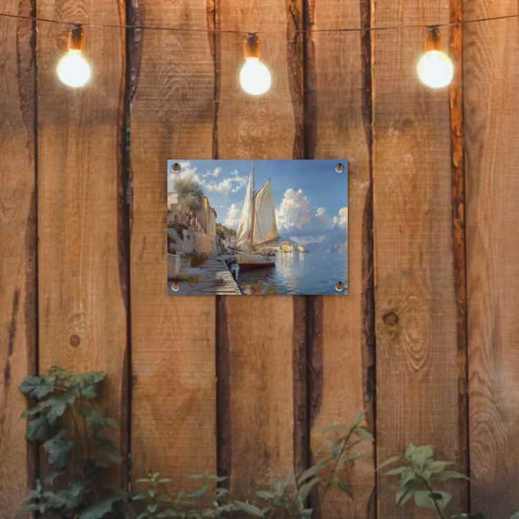 Tuinposter - Zeilschip - Huizen - Kade - Zee — 3