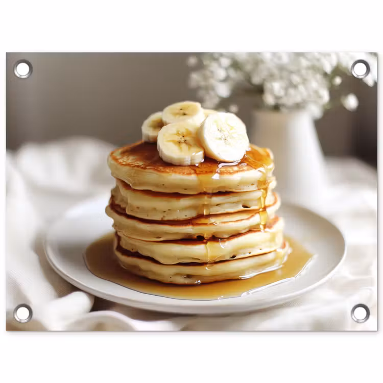 Tuinposter - Pannenkoeken - Banaan - Siroop - Wit - Beige — 1