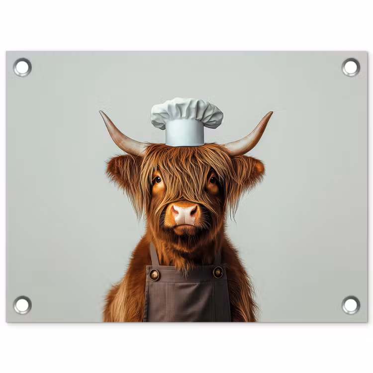 Tuinposter - Schotse Hooglander - Bruin - Hoorns - Kokskleding — 1