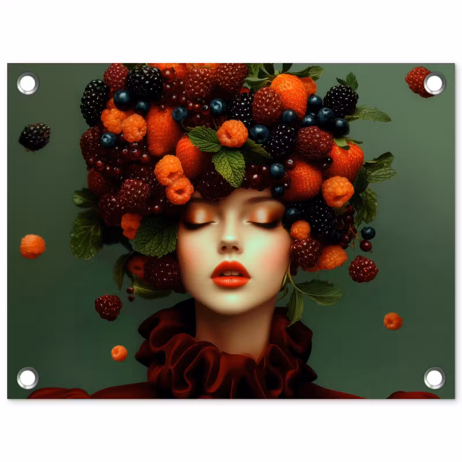 Tuinposter - Vrouw - Aardbeien - Frambozen - Bramen - Bessen — 1