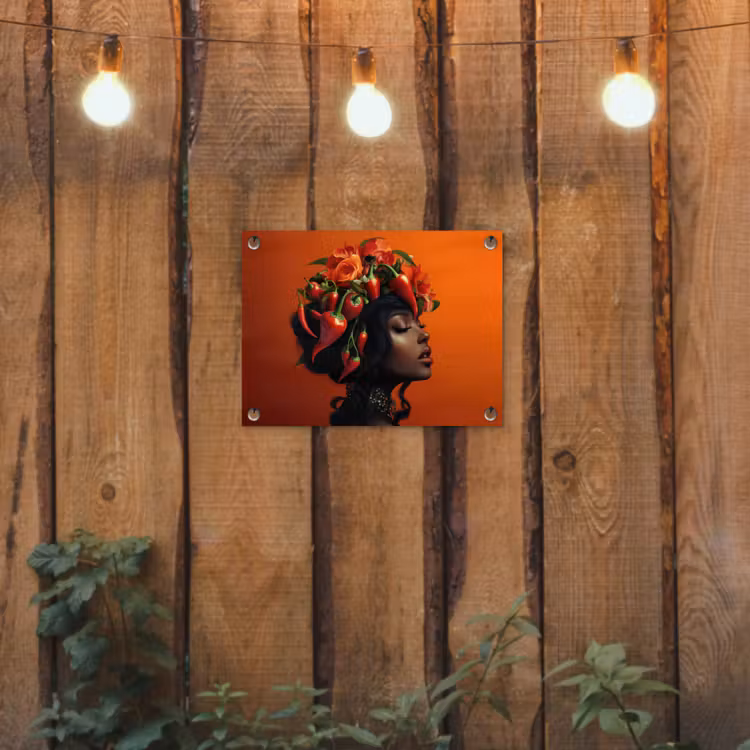 Tuinposter - Vrouw - Chilipepers - Pepers - Bloemen — 2