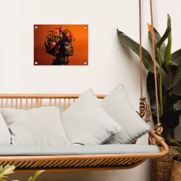 Tuinposter - Vrouw - Chilipepers - Pepers - Bloemen — 4