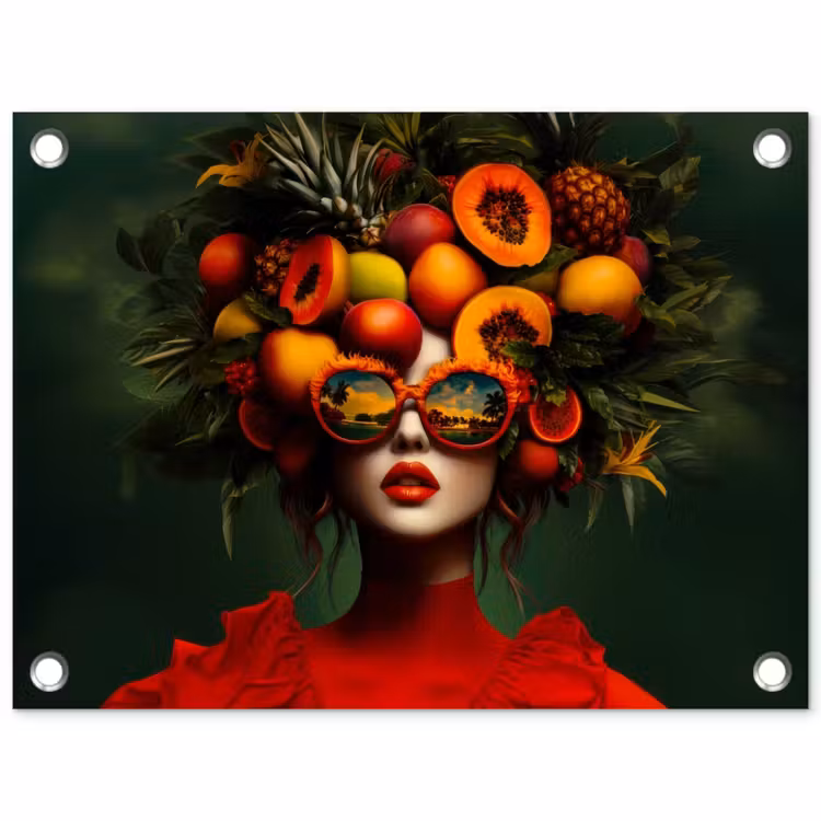 Tuinposter - Vrouw - Vruchten - Papaja - Ananas — 1