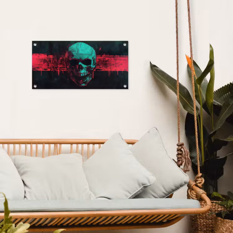 Tuinposter - Schedel - Cyberpunk - Neon Rood — 4