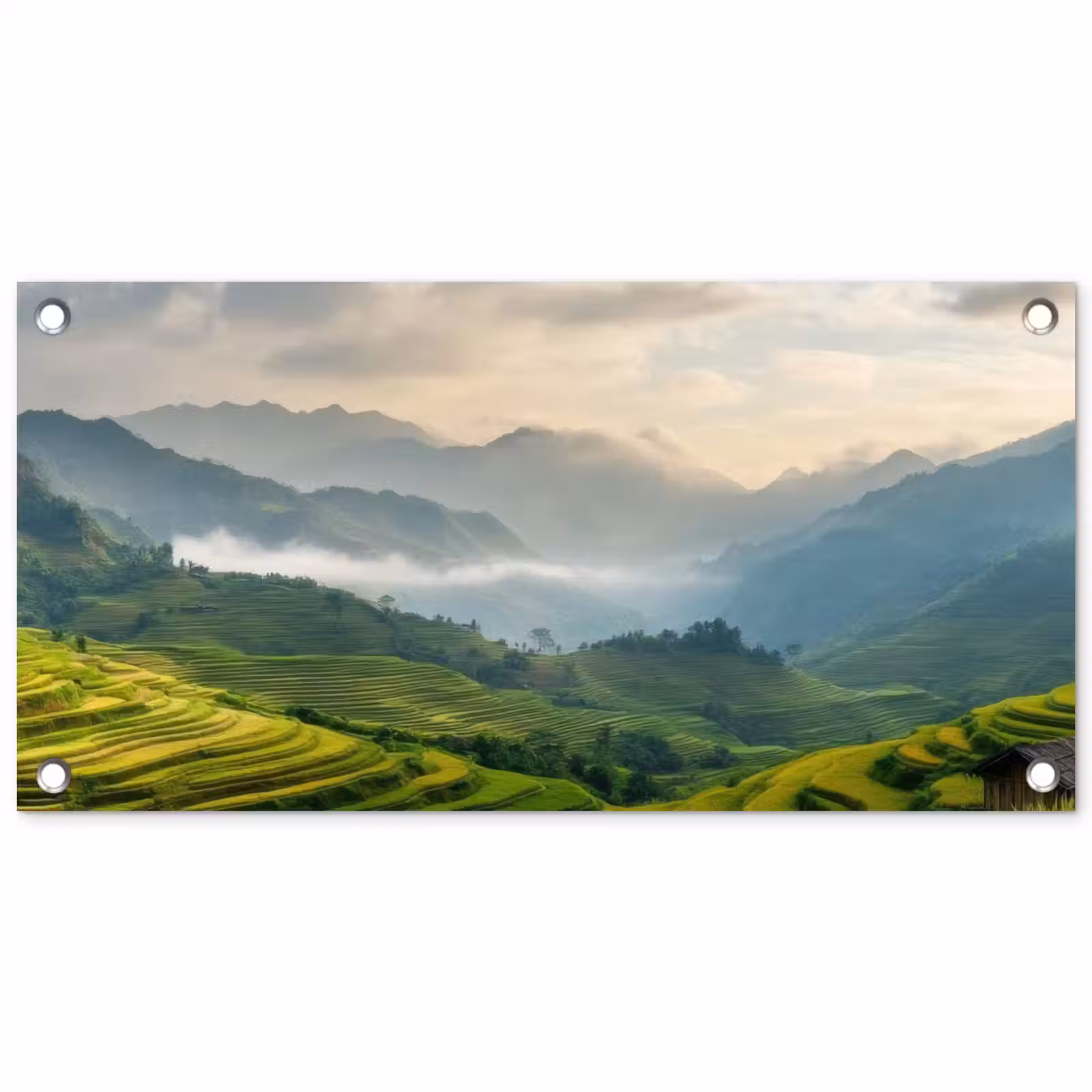 Tuinposter - Rijstvelden - Bergen - Groen - Natuur — 1