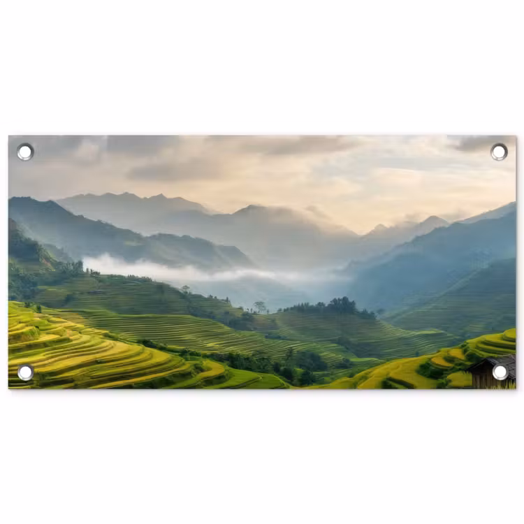Tuinposter - Rijstvelden - Bergen - Groen - Natuur — 1