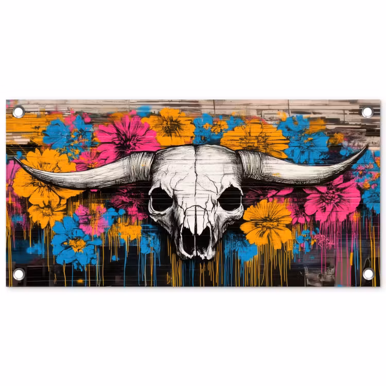 Tuinposter - Schedel - Bloemen - Graffiti — 1