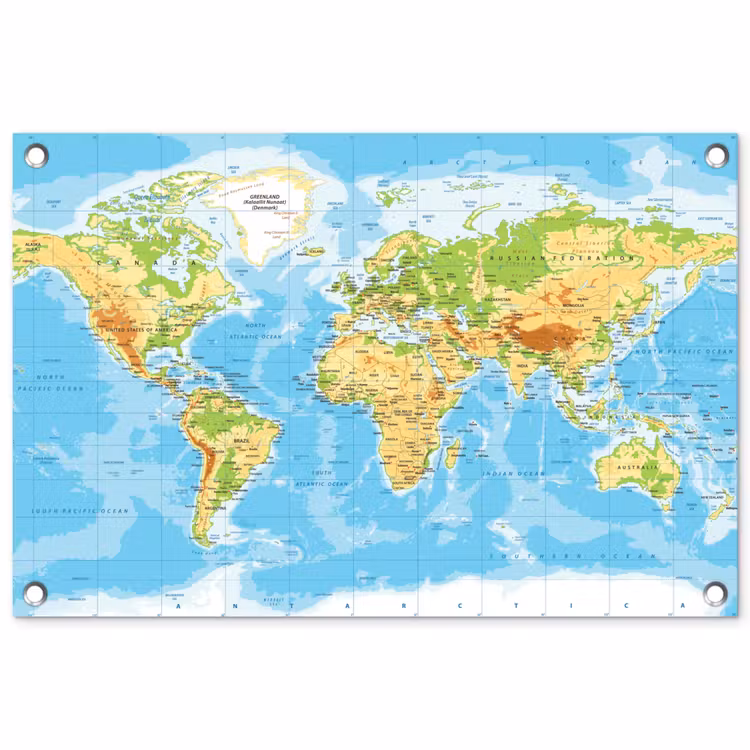 Tuinposter - Wereldkaart - Staatkundig - Blauw - Aarde - Educatief — 1