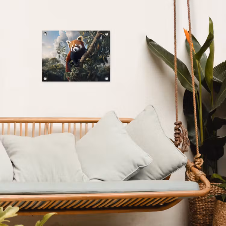 Tuinposter - Panda - Rood - Boom - Wolken — 4
