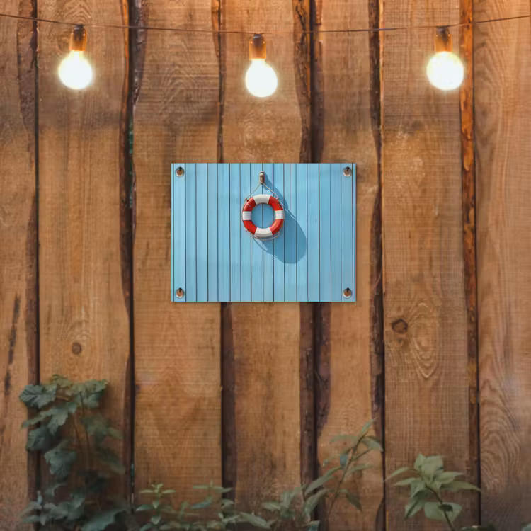 Tuinposter - Reddingsboei - Houten wand - Blauw — 3