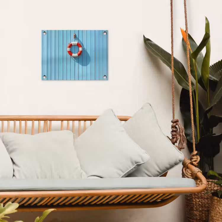 Tuinposter - Reddingsboei - Houten wand - Blauw — 4