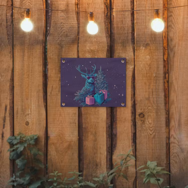 Tuinposter - Rendier - Zonnebril - Neon - Kerstboom — 3