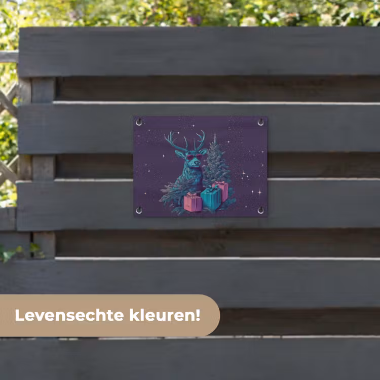 Tuinposter - Rendier - Zonnebril - Neon - Kerstboom — 6