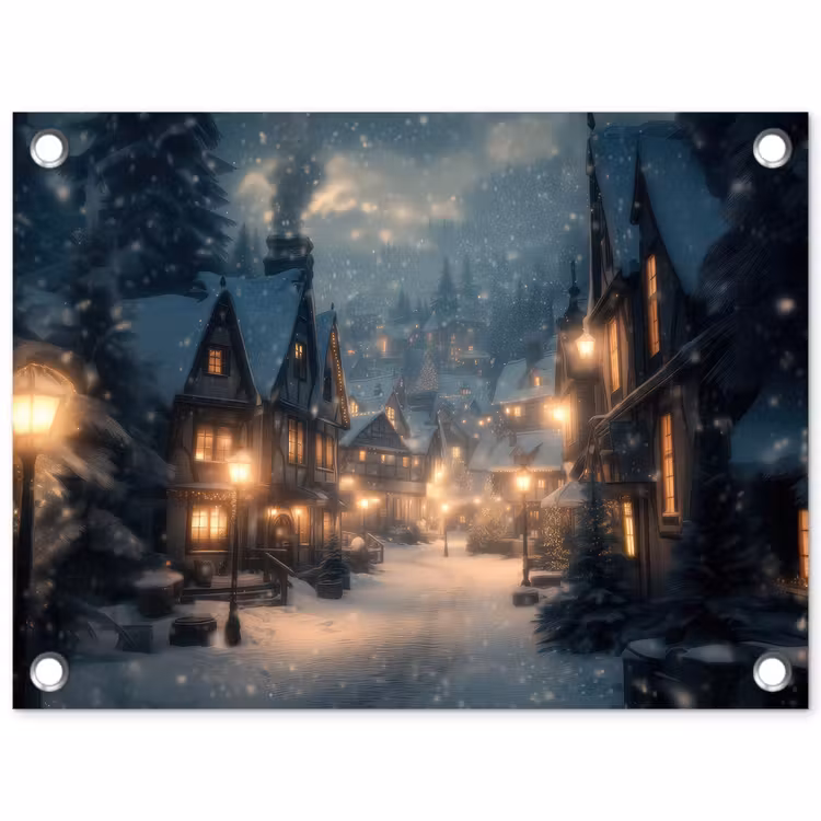Tuinposter - Winterdorp - Sneeuw - Donker — 1