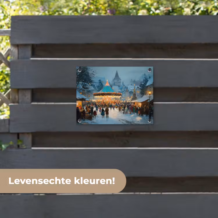 Tuinposter - Winterkermis - Dorp - Kleurrijk — 6