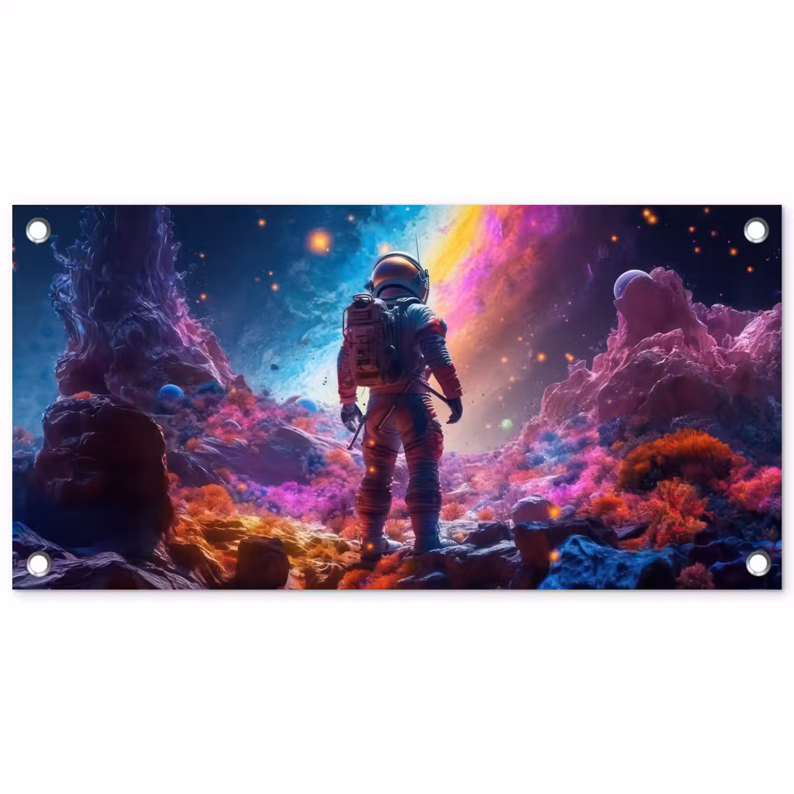 Tuinposter - Ruimte - Astronaut - Neon - Sterren — 1
