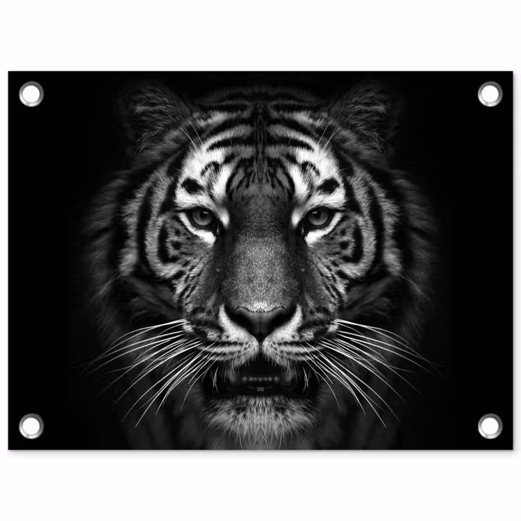 Tuinposter - Tijger - Dieren - Zwart - Wit - Portret - Wild — 1