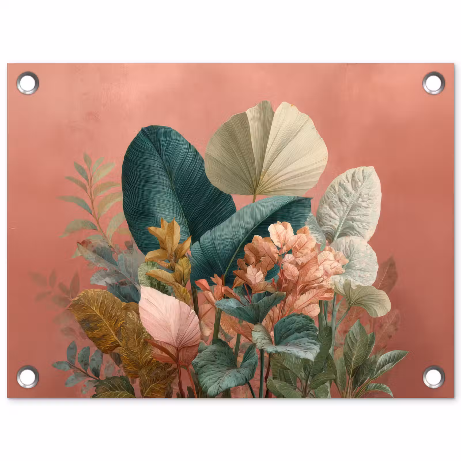 Tuinposter - Tropische bladeren - Bloemen - Roze - groen — 1
