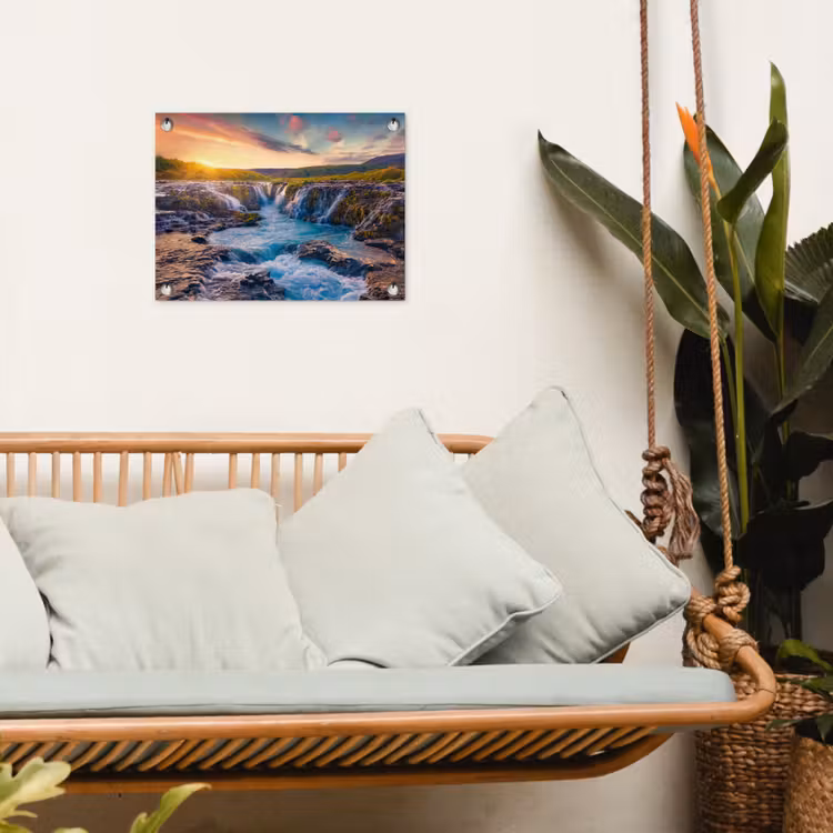 Tuinposter - Waterval - Planten - Mos - Landschap - Zonsondergang - Rots — 4