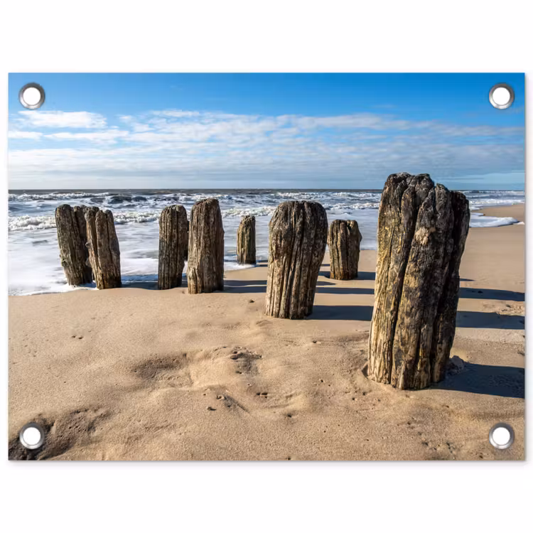 Tuinposter - Zand - Strand - Paal - Water - Zomer — 1