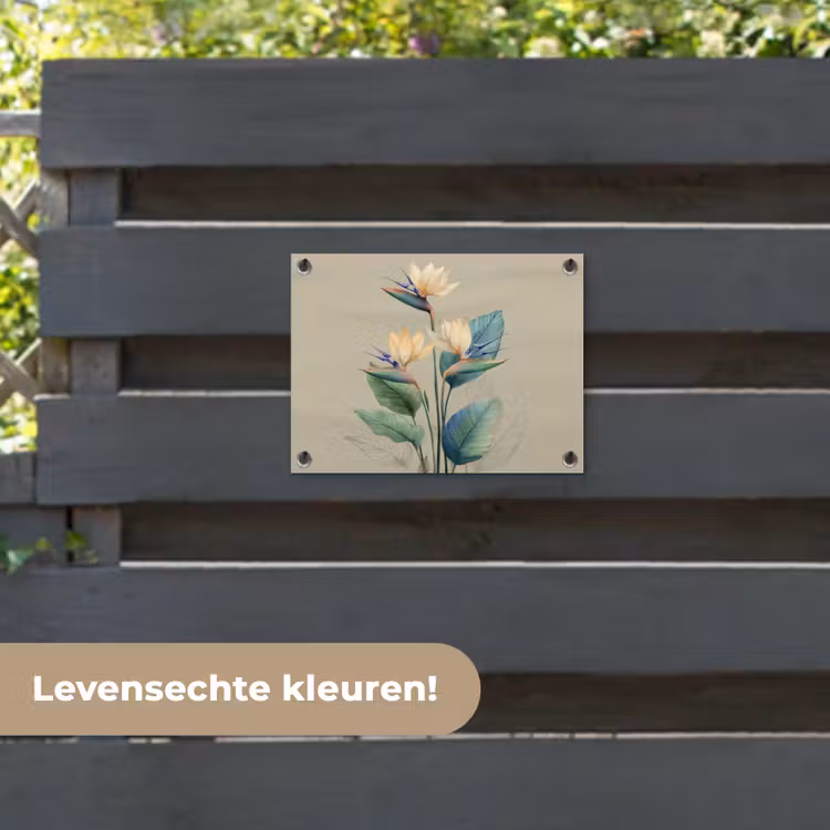 Tuinposter - Paradijsvogelbloemen - Blauwgroene bladeren - Beige — 6