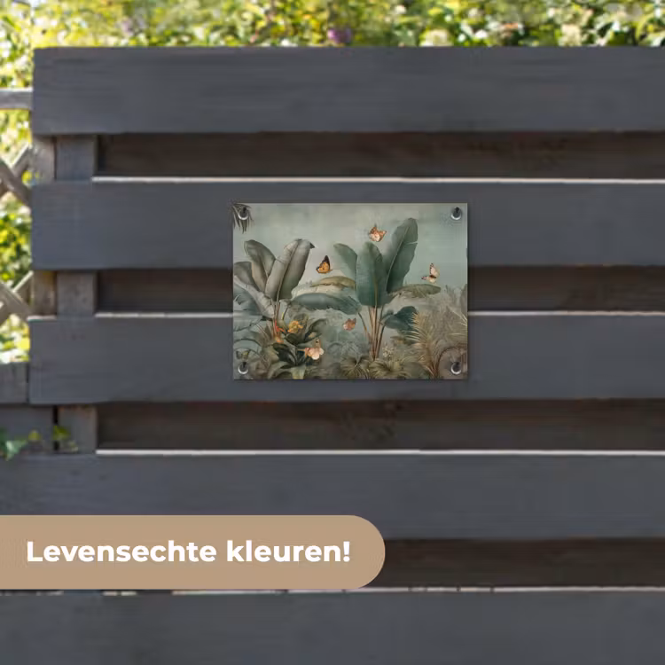 Tuinposter - Tropisch bladerdek - Vlinders - groen - Bruin — 6